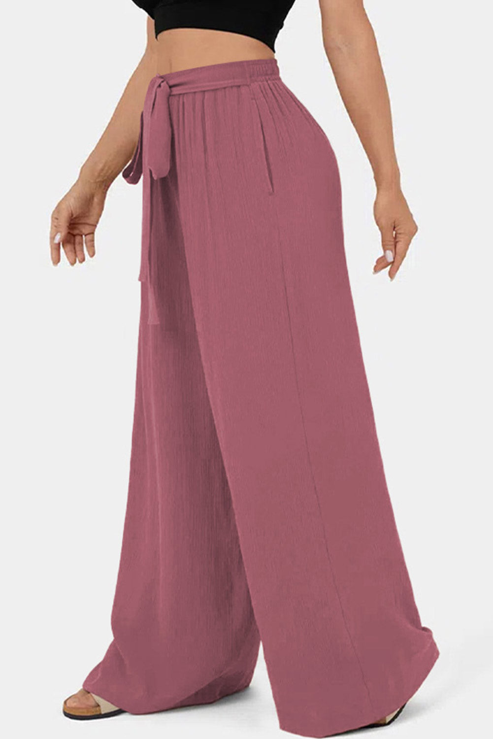 Rose Tan High Waisted Wide Leg Flowy Pants