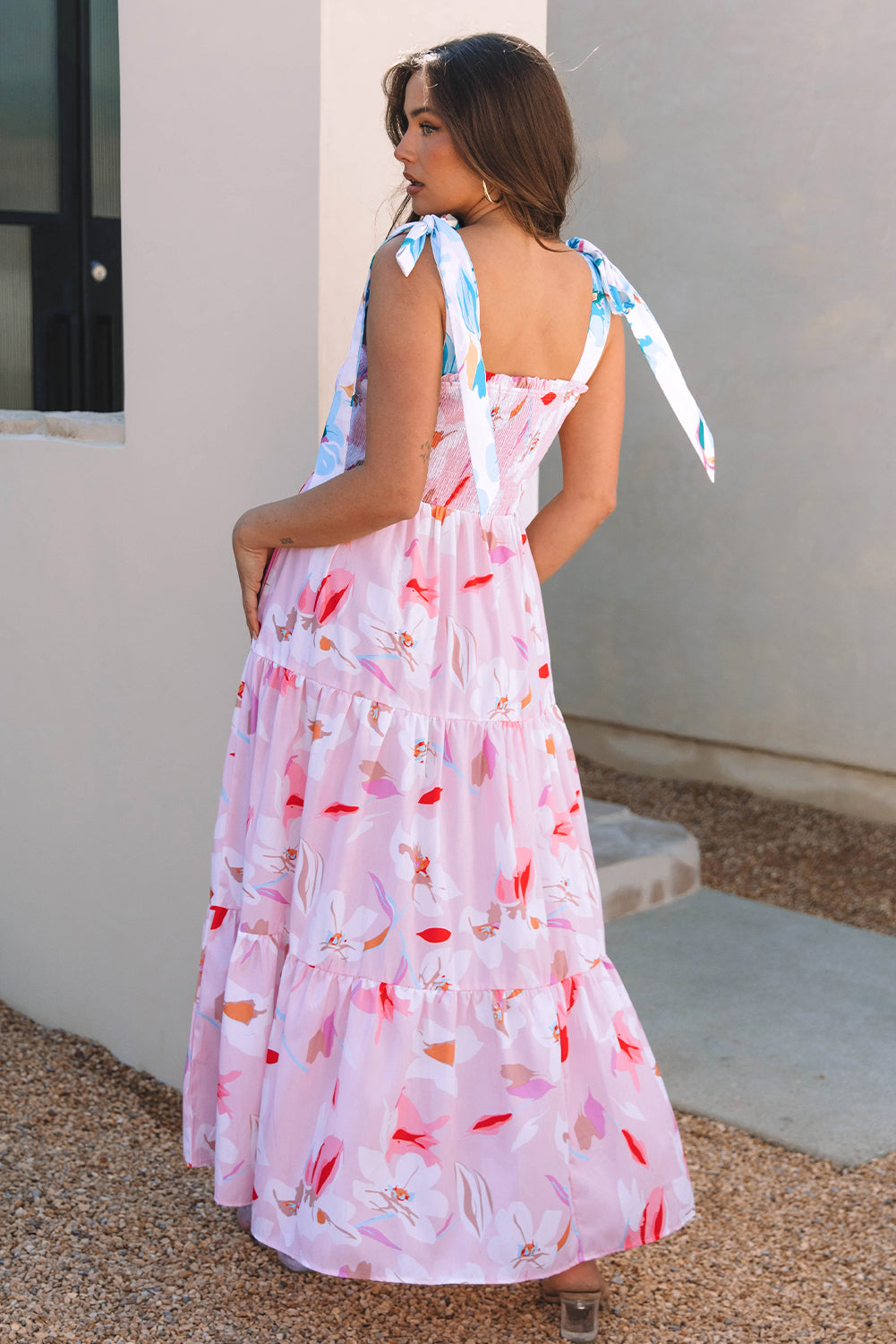 Pink Floral Print Maxi Dress