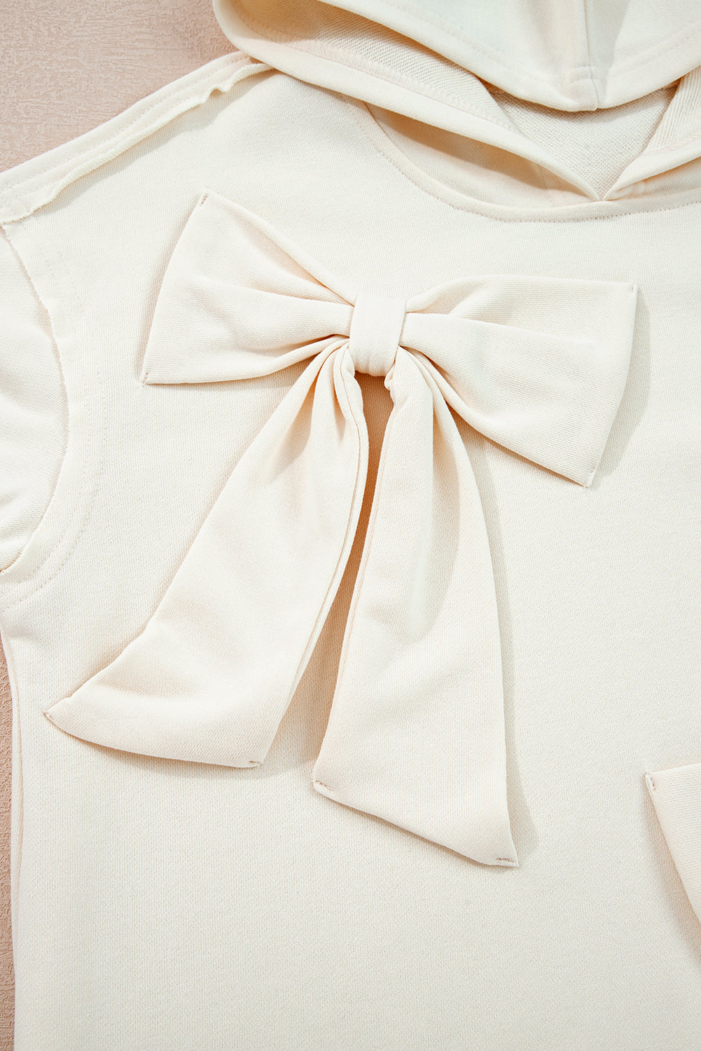 White Bow Detail Loose Hoodie