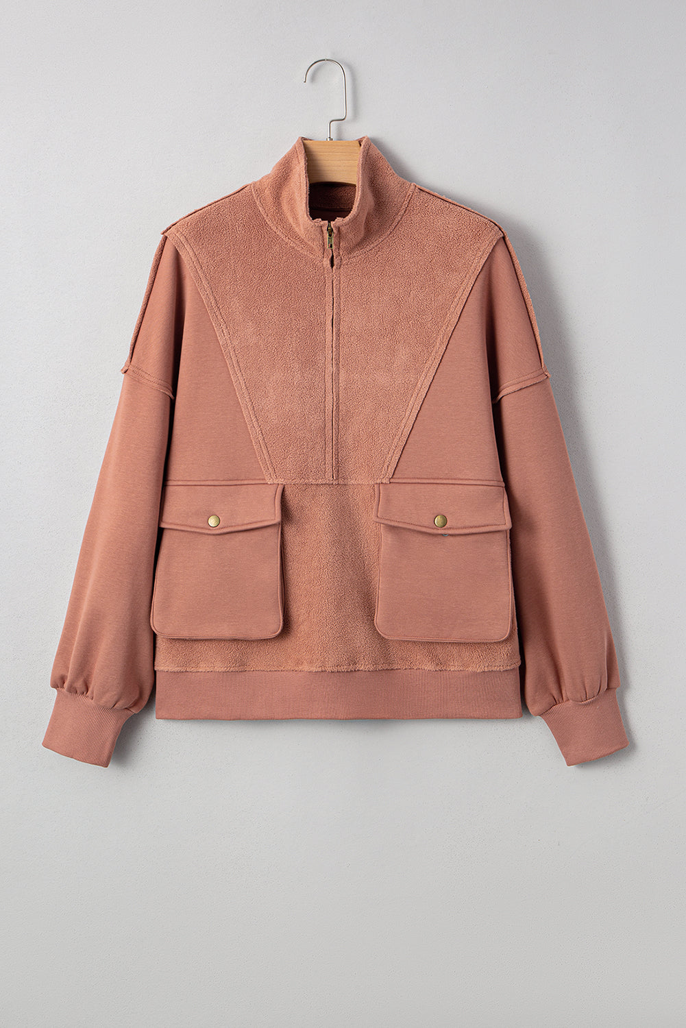 Camel Half Zipper Baggy Sweatshirt