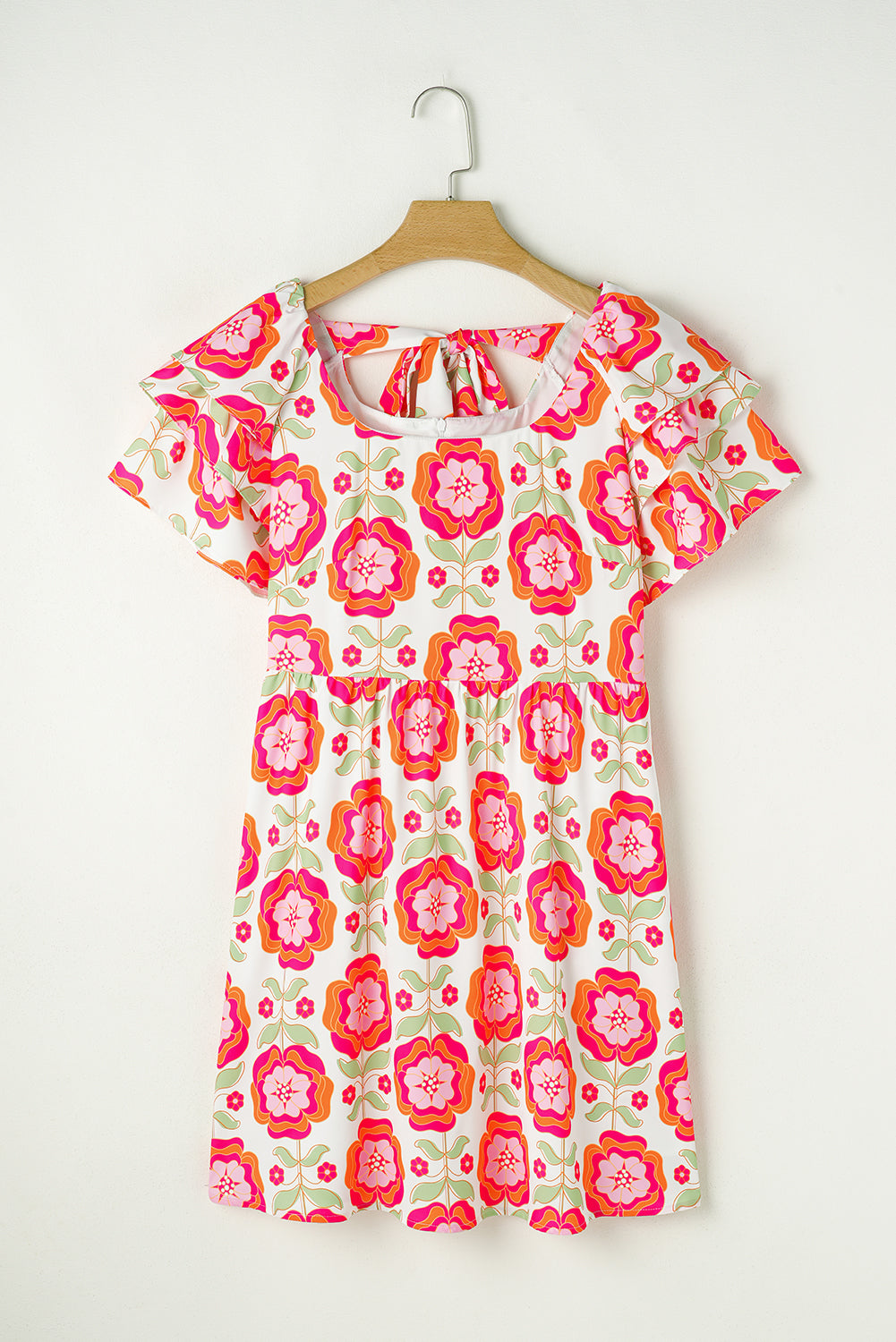 Rose Floral Print Ruffled Sleeve Dress