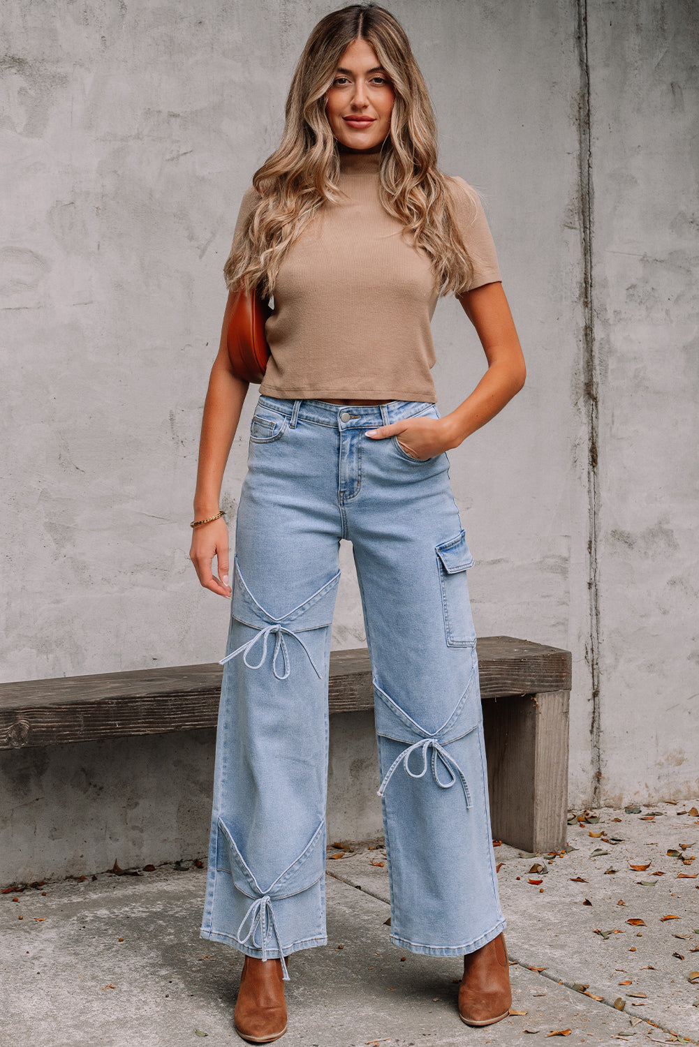Blue Bowknot Cargo Jeans