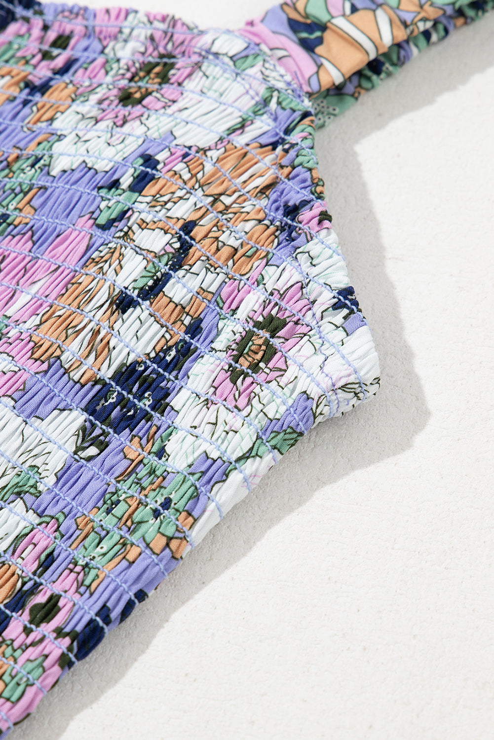 Purple Floral Print Smocked Jumpsuit