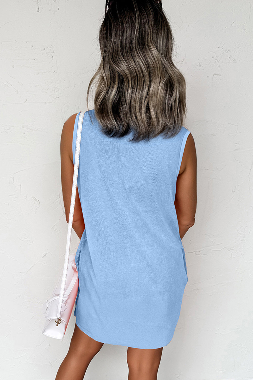 Blue Mineral Wash Mini Dress with Pockets