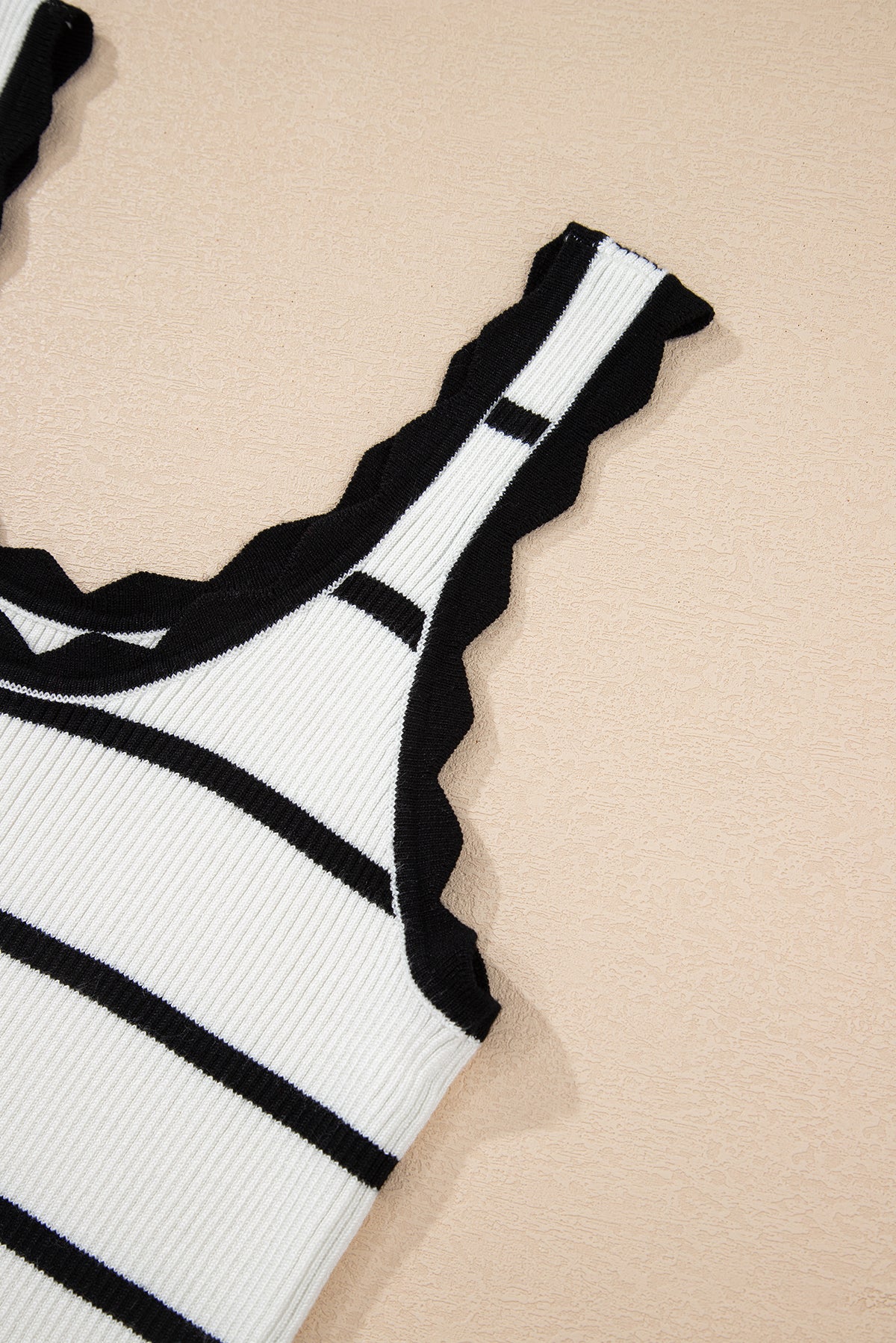 Black Striped Scalloped Sleeveless Sweater Vest