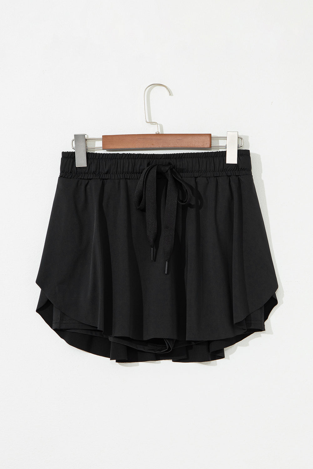 Black Drawstring High Waist Tennis Skorts