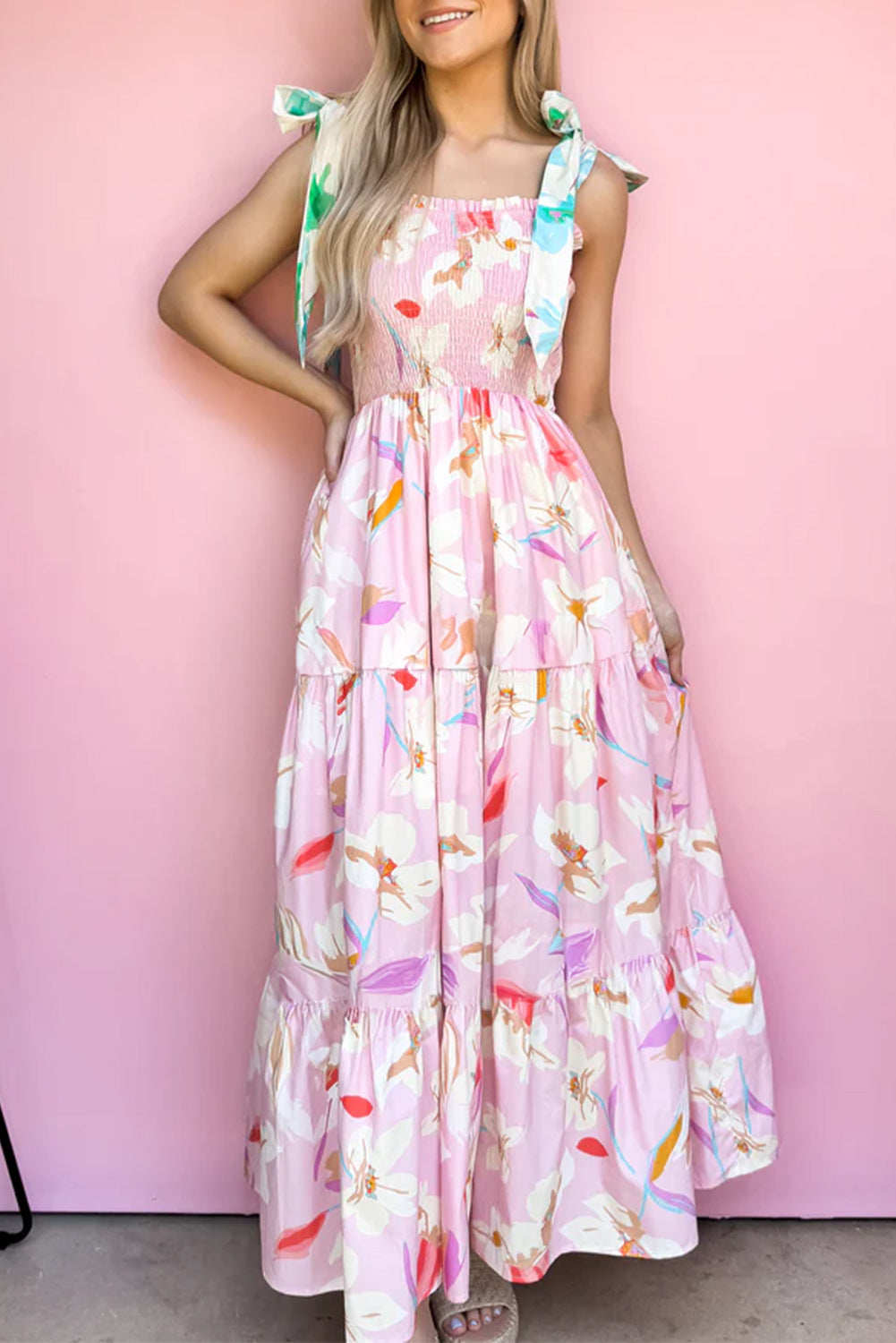 Pink Floral Print Maxi Dress