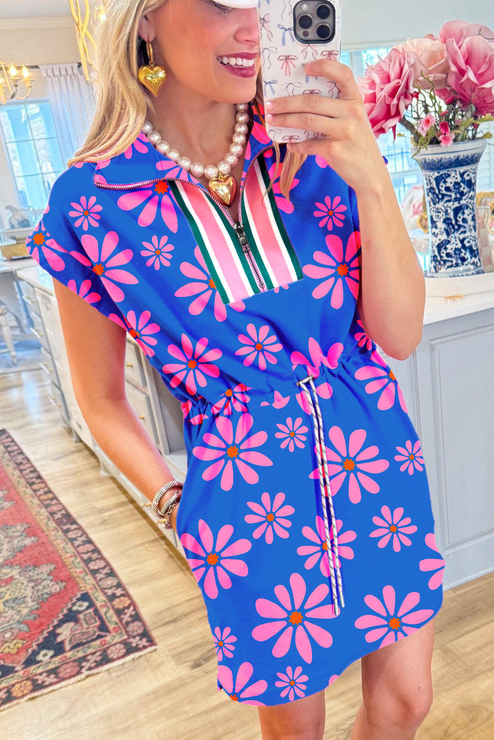Purple Floral Striped Mini Dress