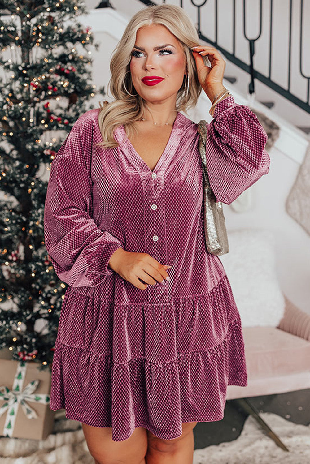 Mauve Velvet Tiered Dress