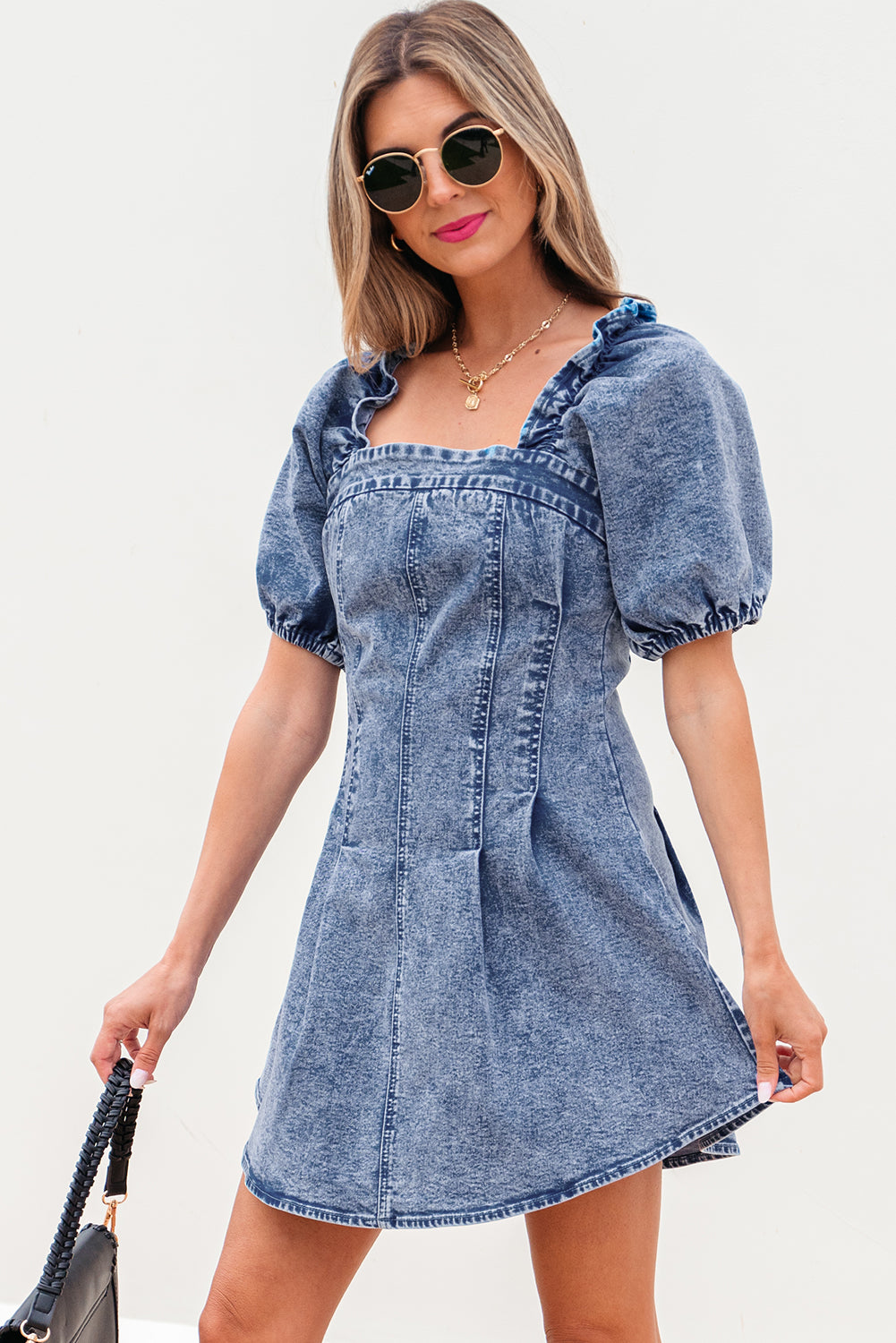 Blue Frilly Short Denim Dress