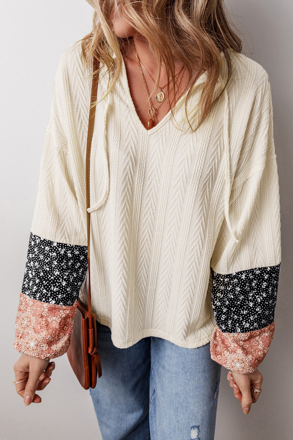 Beige Floral Patchwork Blouse