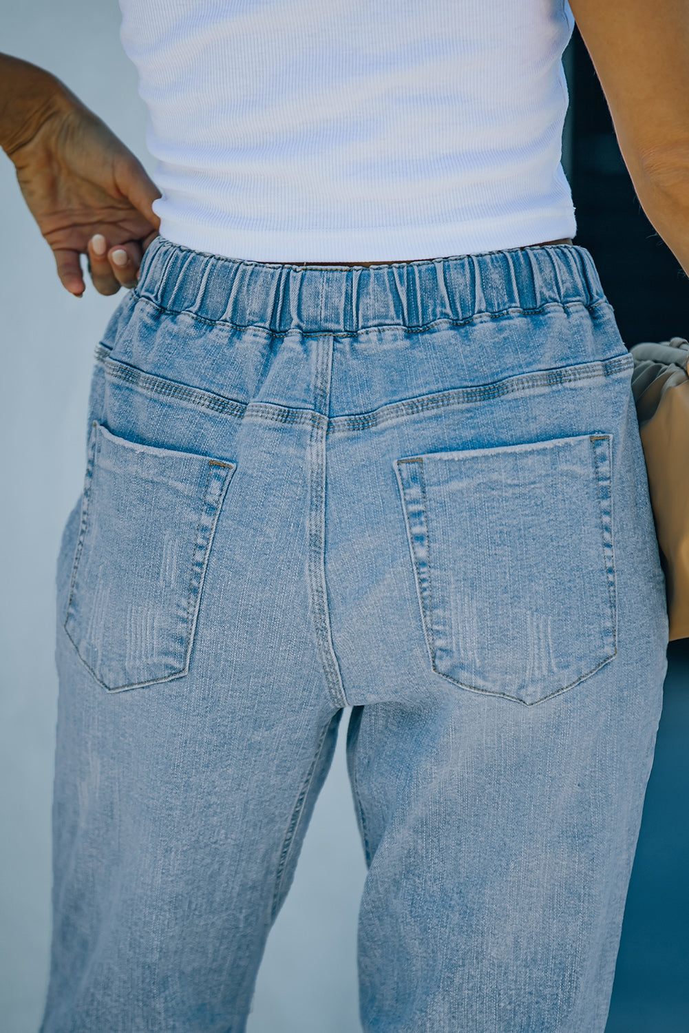 Blue Distressed Pocketed Denim Jogger