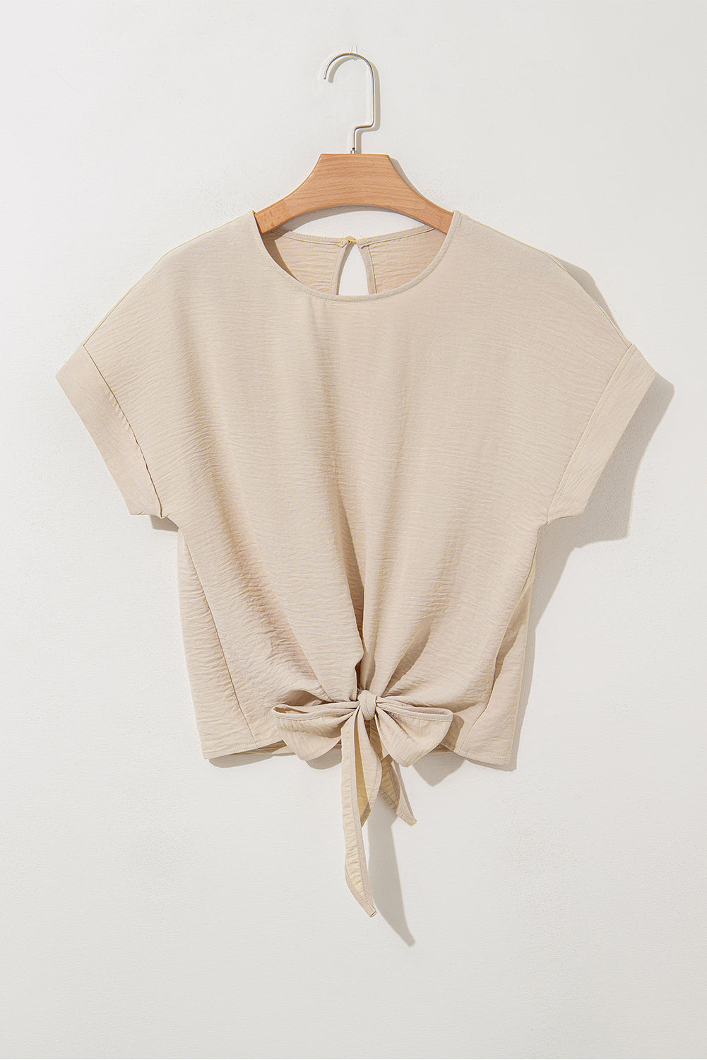 Parchment Knotted Short Sleeve Blouse