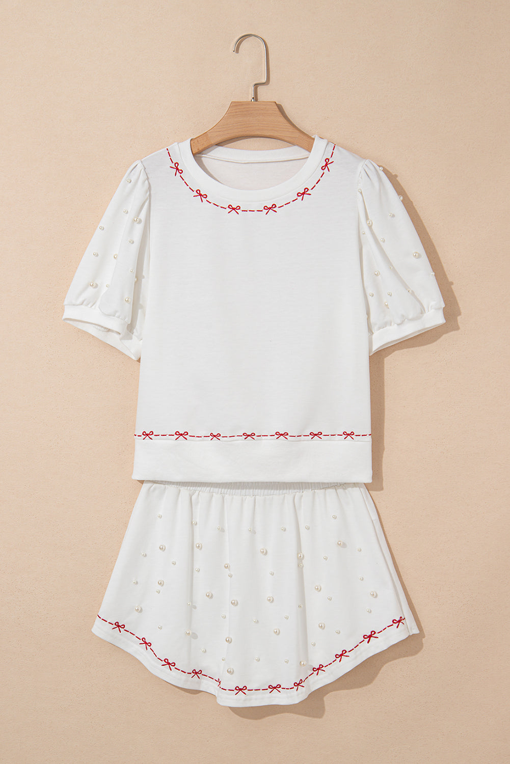 White Pearl Sleeve Blouse and Skort Set