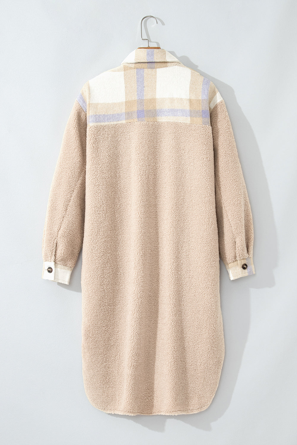Smoke Gray Plaid Sherpa Long Coat
