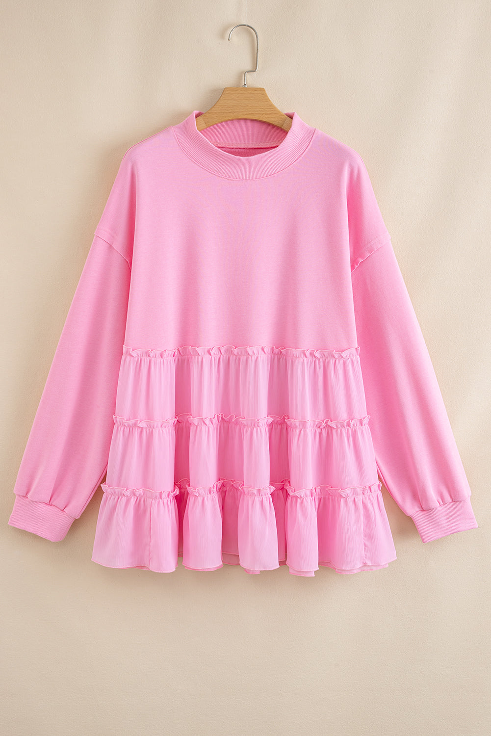 Pink Tiered Ruffle Pullover
