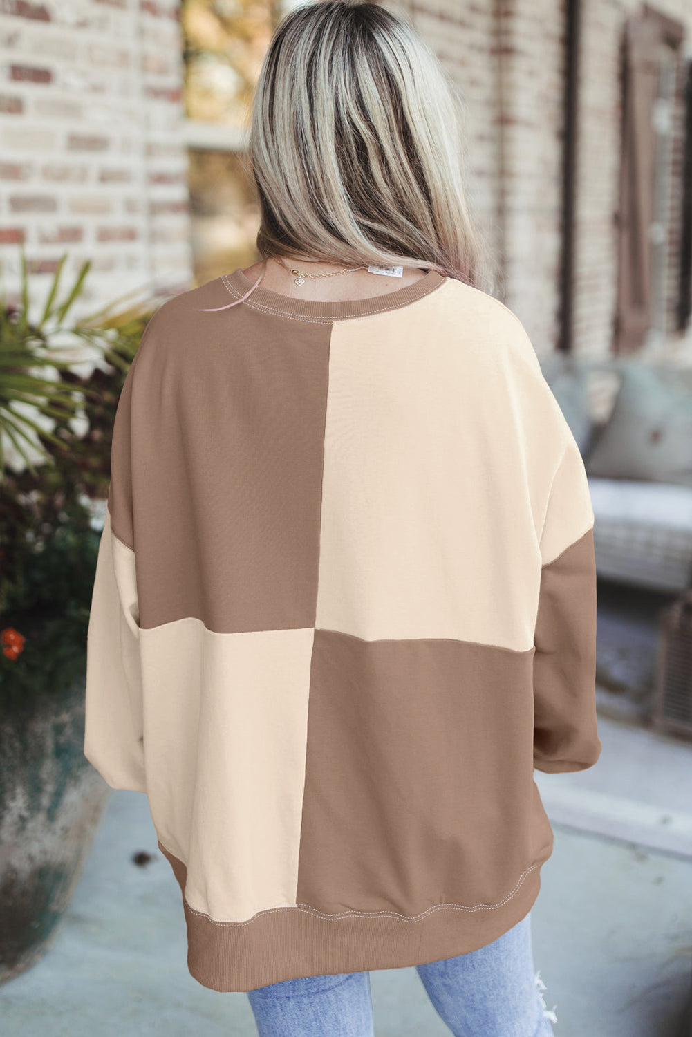 Parchment Colorblock Henley Oversize Sweatshirt