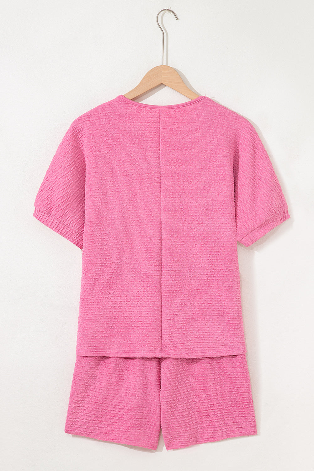 Pink Textured Shirt and Shorts Set