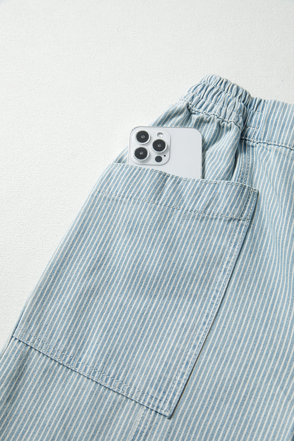 Blue Stripe Mid Rise Drawstring Jeans