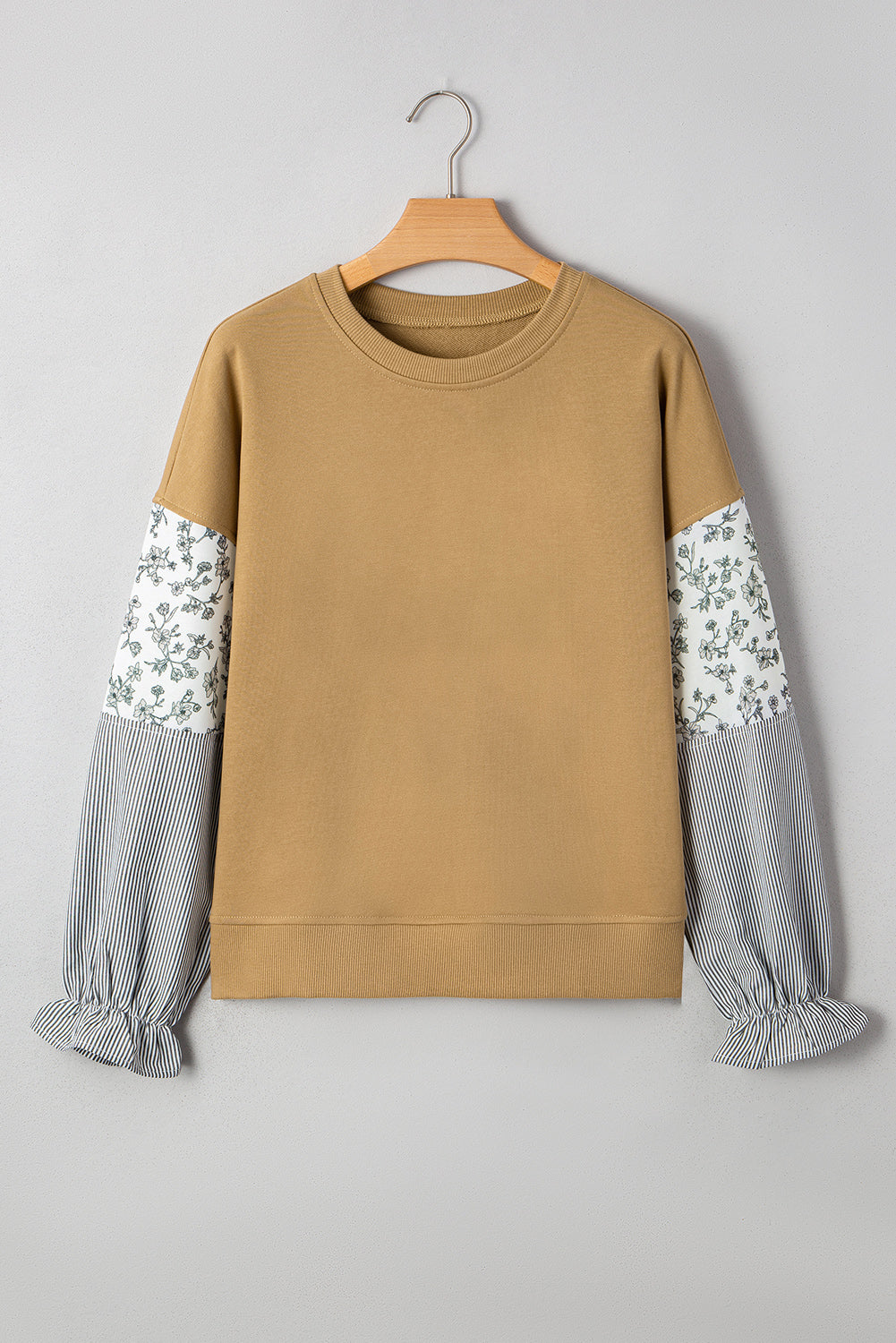 Camel Floral Crew Neck Sweatshirt