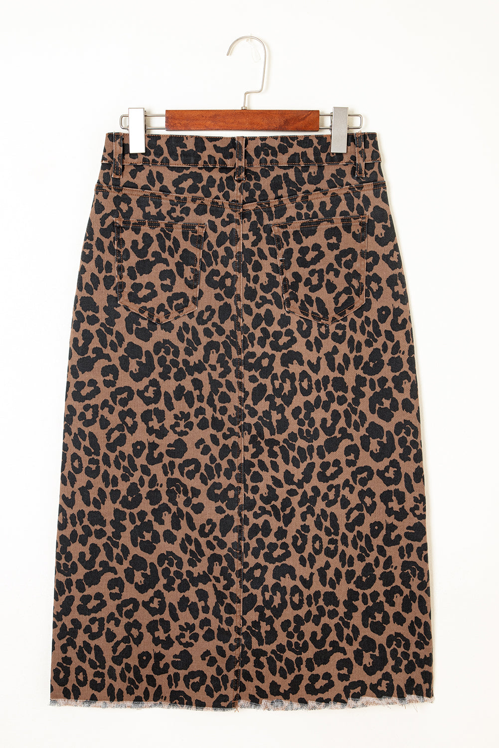 Brown Leopard Denim Midi Skirt