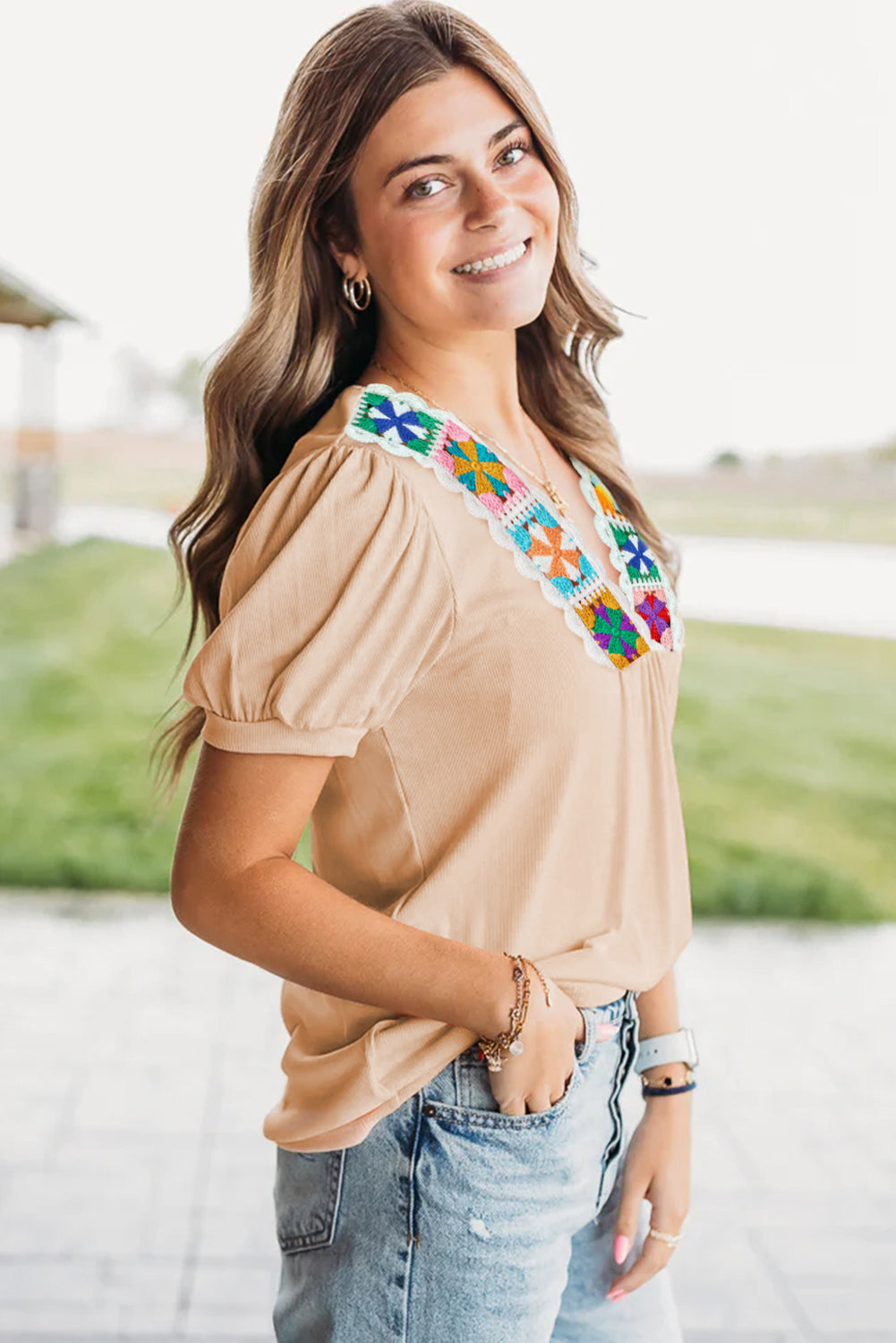 Pale Chestnut Crochet Blouse