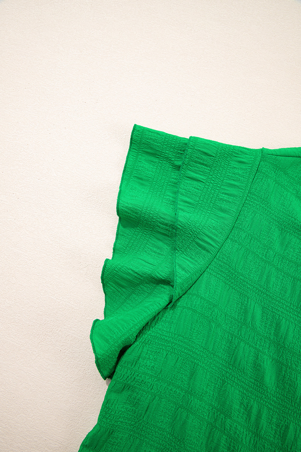 Dark Green Textured Ruffled Top