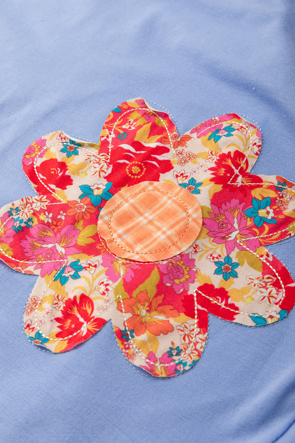 Sky Blue Flower Crew Neck Tee