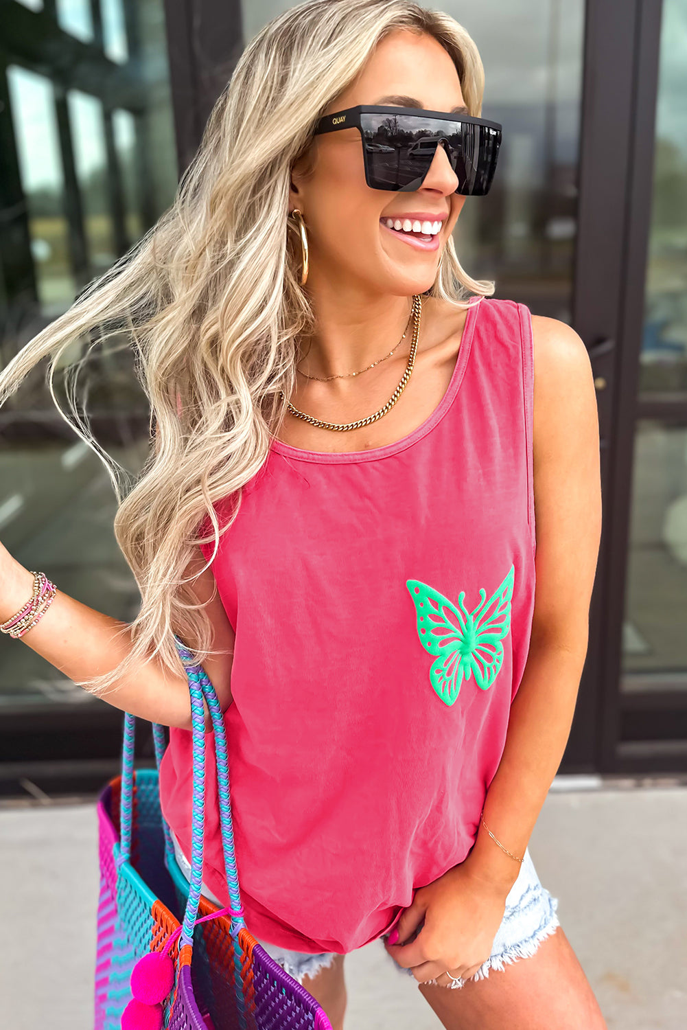 Sachet Pink Butterfly Tank Top