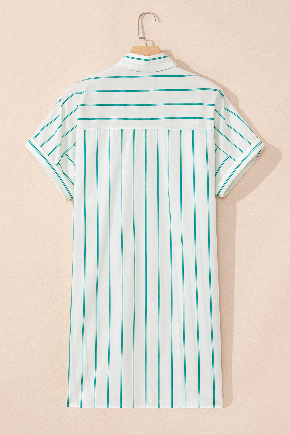 Green Stripe Buttoned Shirt Dress