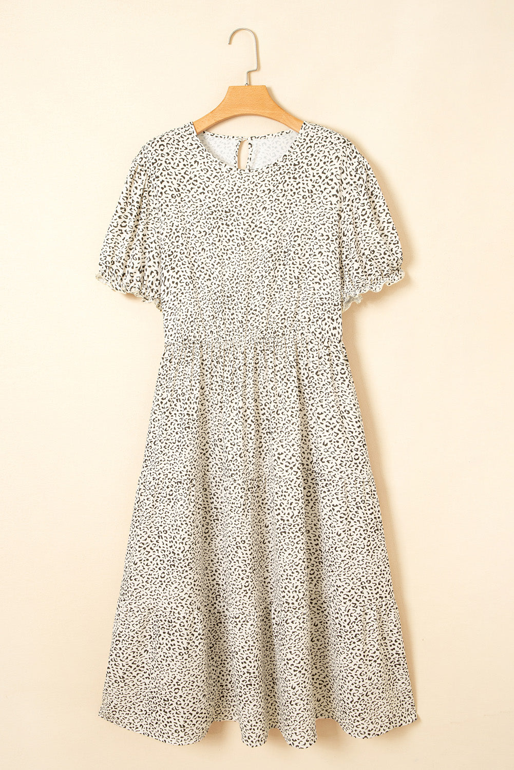 Beige Leopard Print Flared Dress