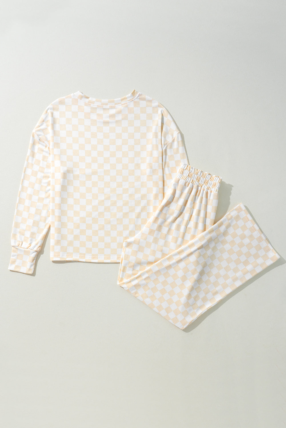 Beige Checkered Print Lounge Set