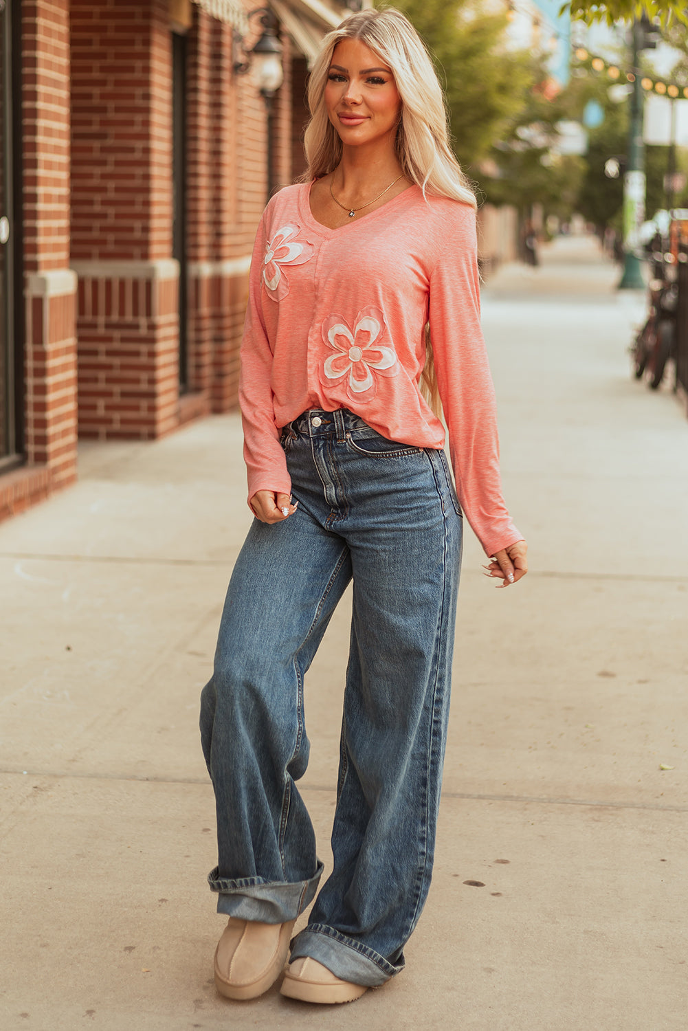 Salmon Floral Patchwork T Shirt