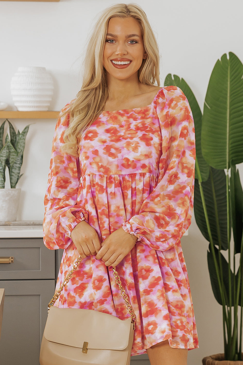 Rose Floral Print Mini Dress