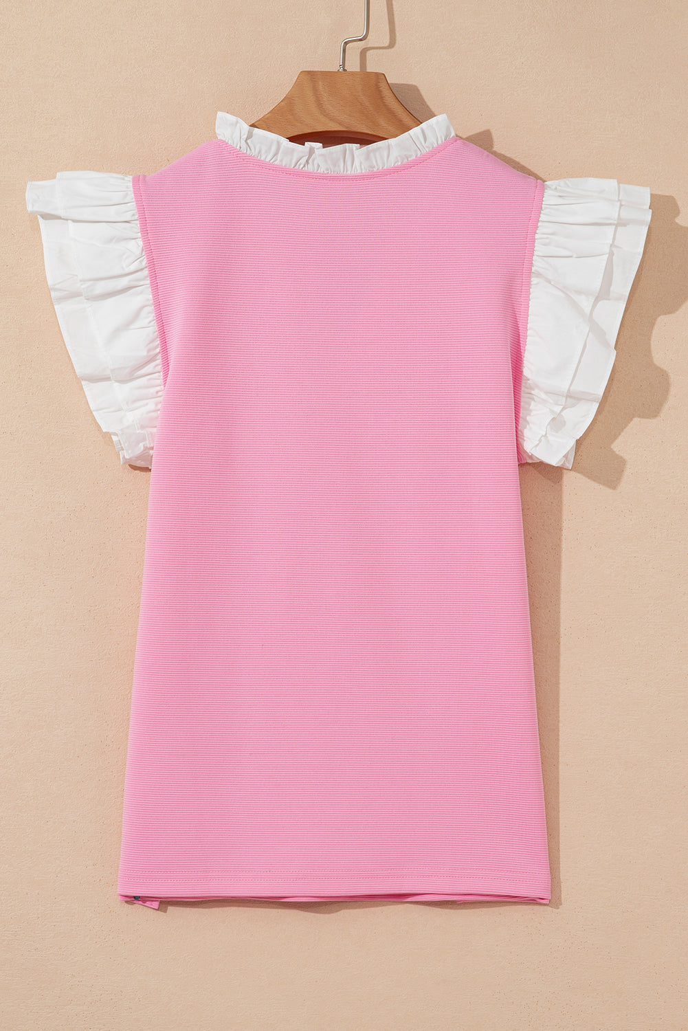 Pink V Neck Ruffled Knit Top