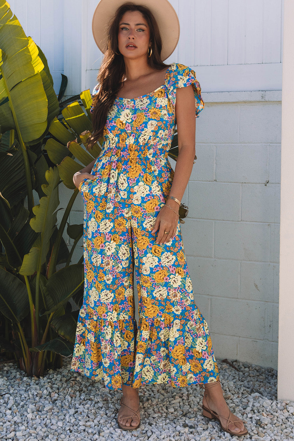 Yellow Floral High Waist Jumpsuit