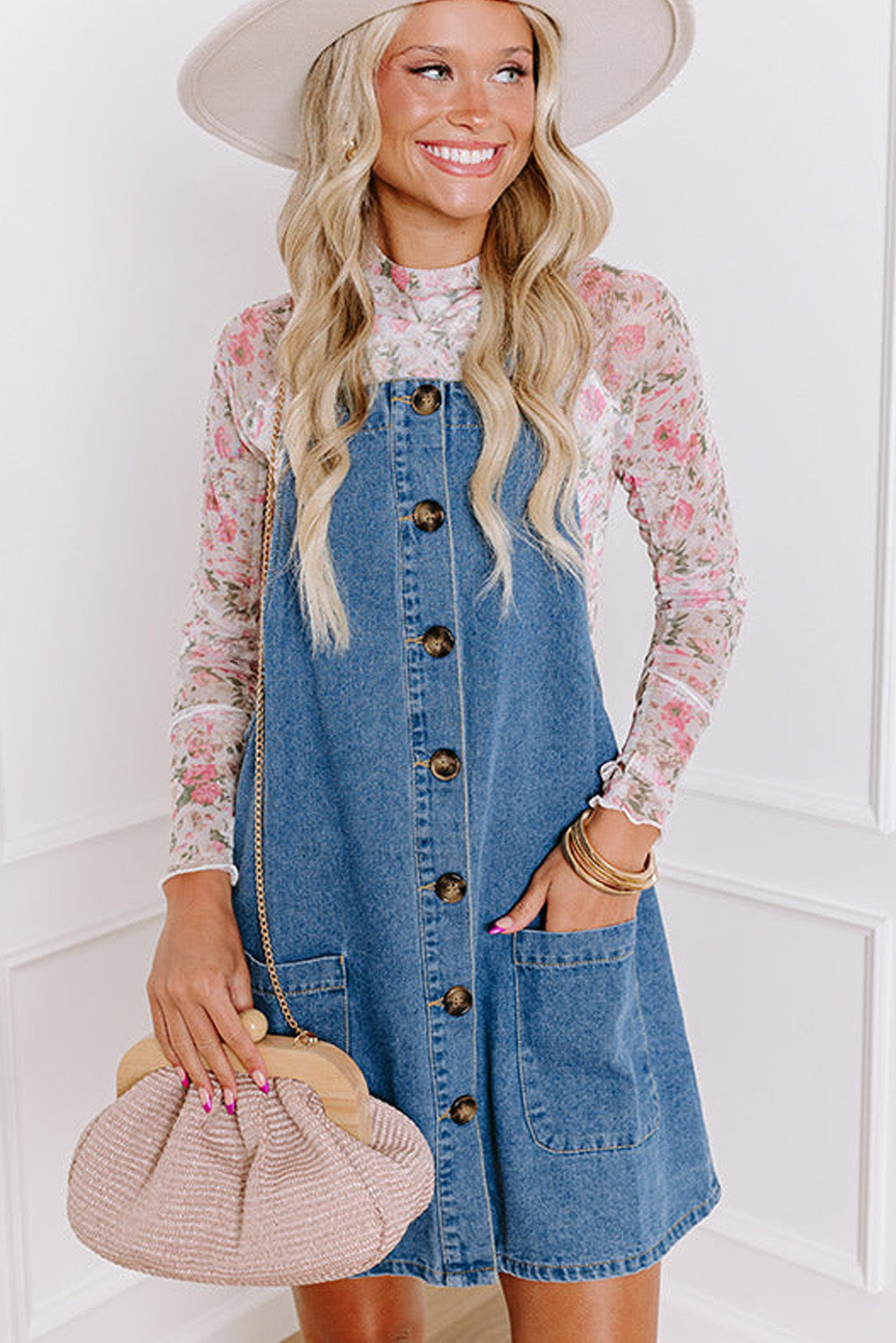 Dusk Blue Pocketed Denim Mini Dress