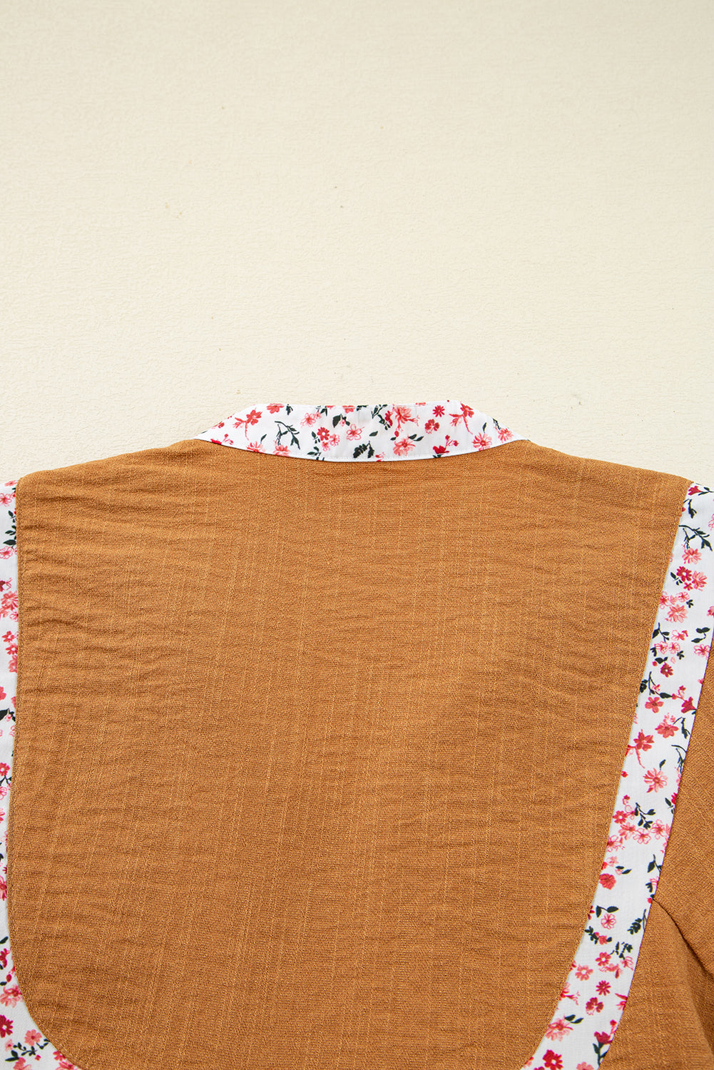 Pleated Floral Trim Puff Sleeve Blouse