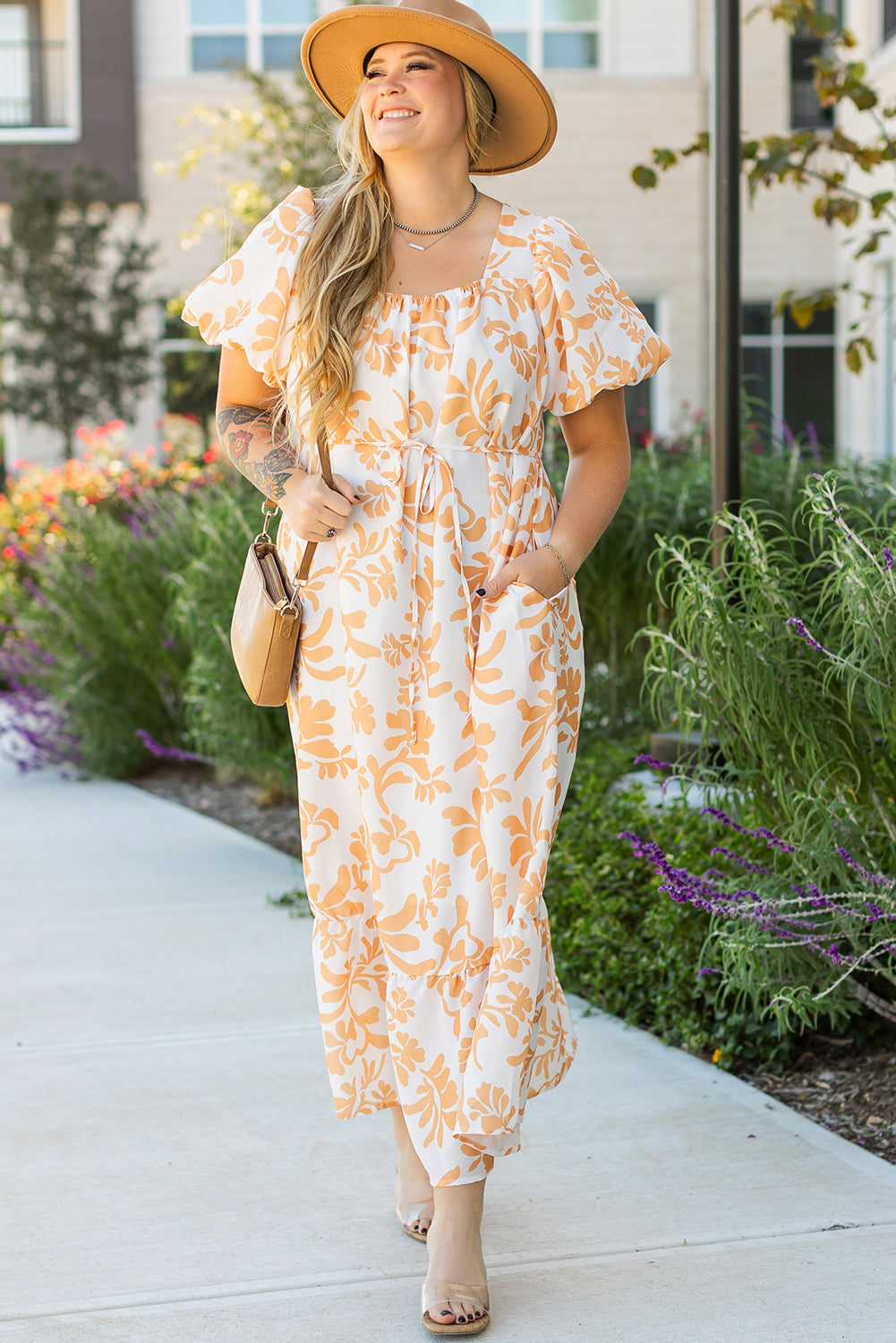 Apricot Floral Maxi Dress
