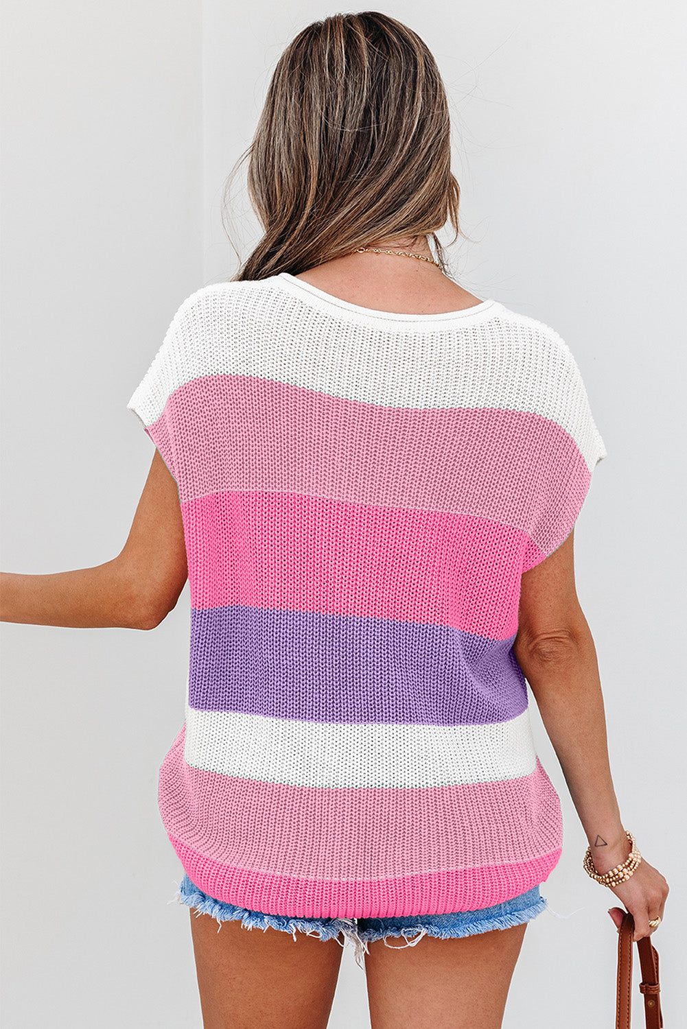 Pink Color Block Sweater Shirt