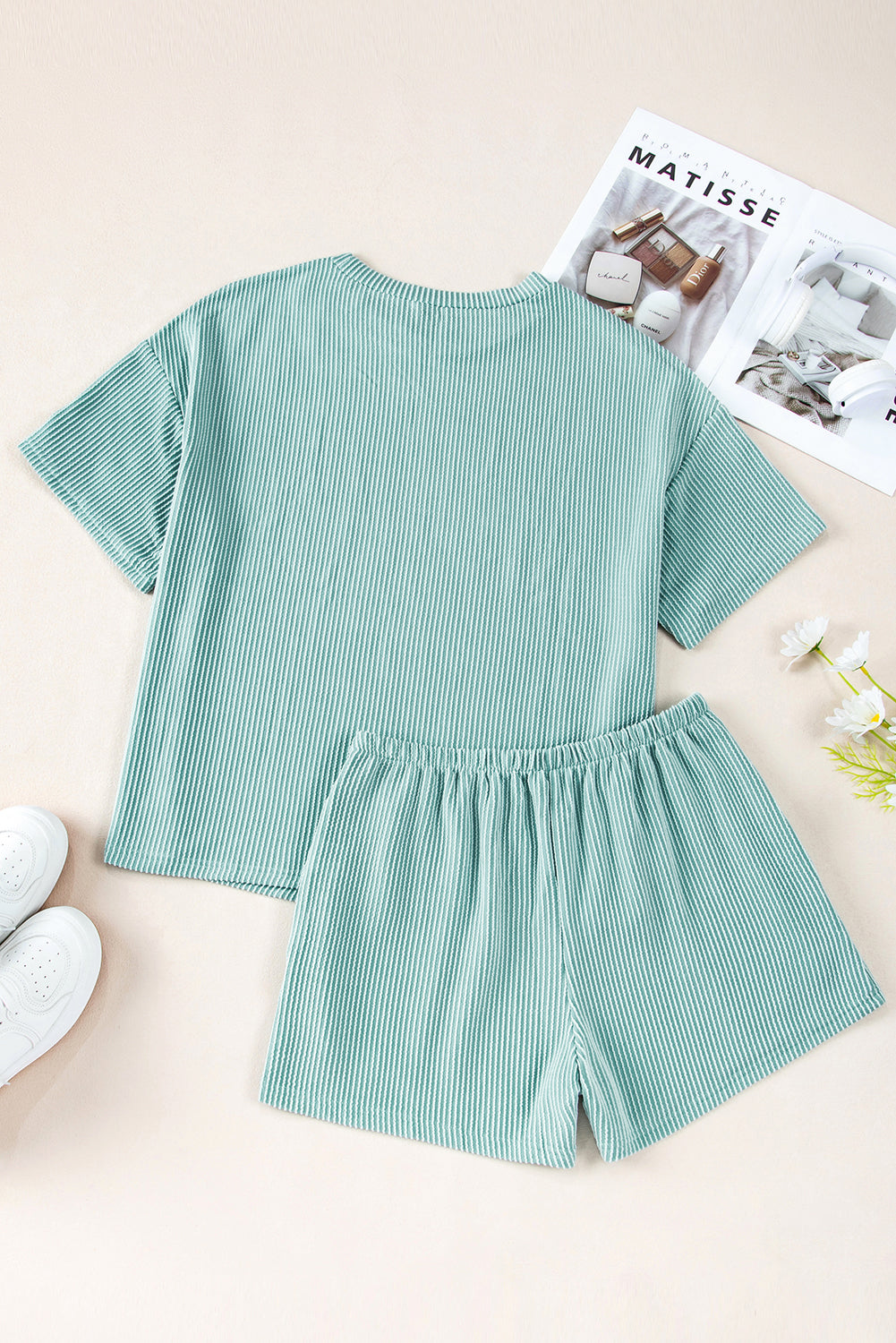 Blue Ribbed Tee and Shorts Set