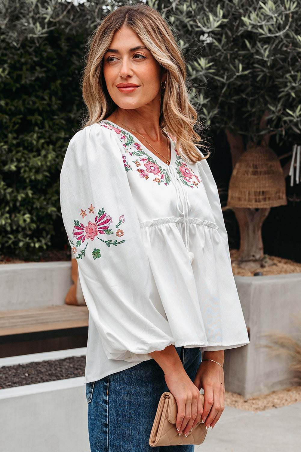 White Flower Babydoll Blouse