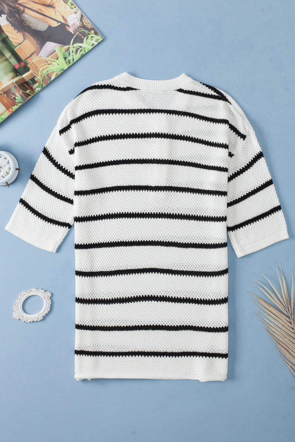 White Stripe Henley Sweater Tee