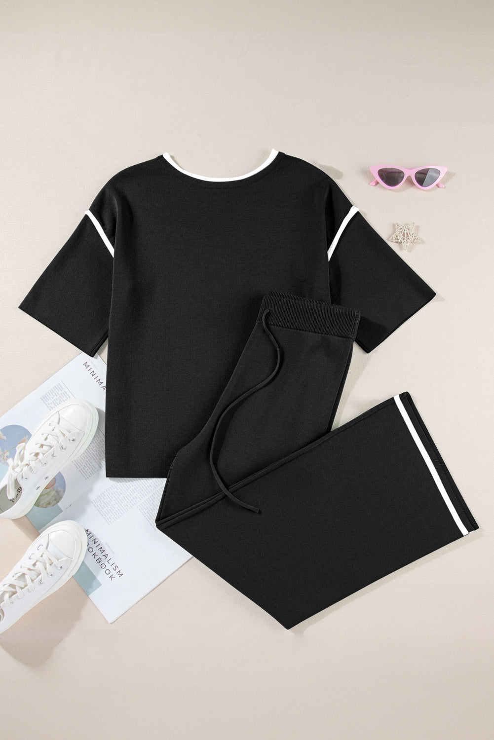 Black Contrast 2pcs Sweater Set