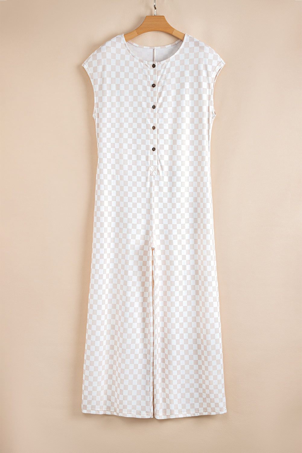 Apricot Checkered Wide Leg Jumpsuit
