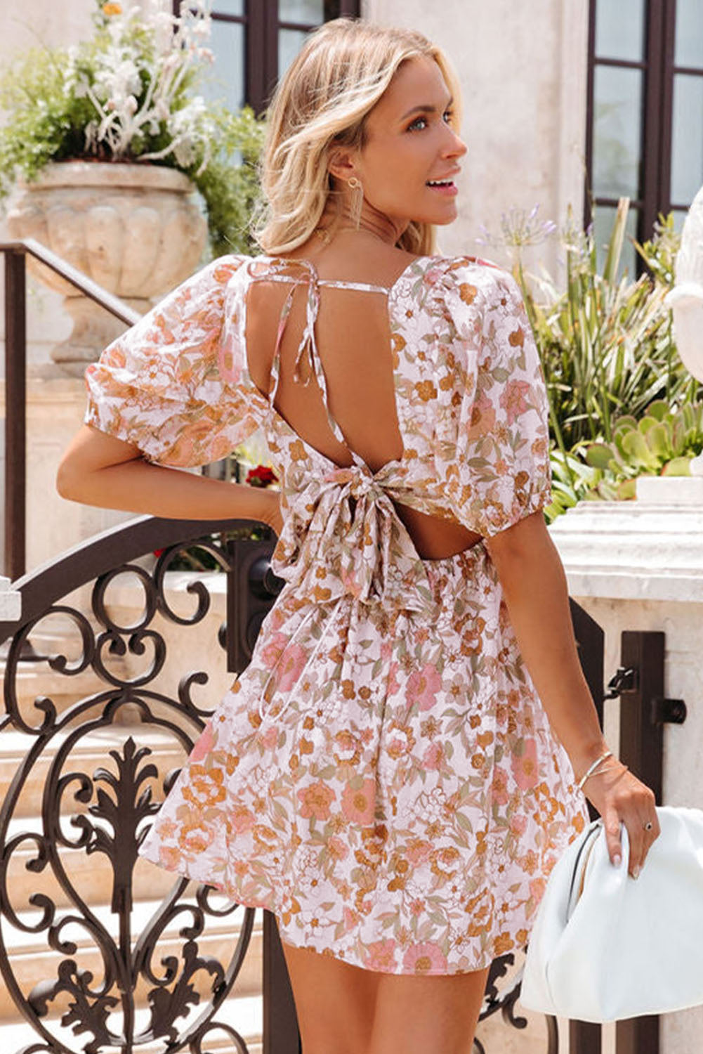 White Floral Print Mini Dress