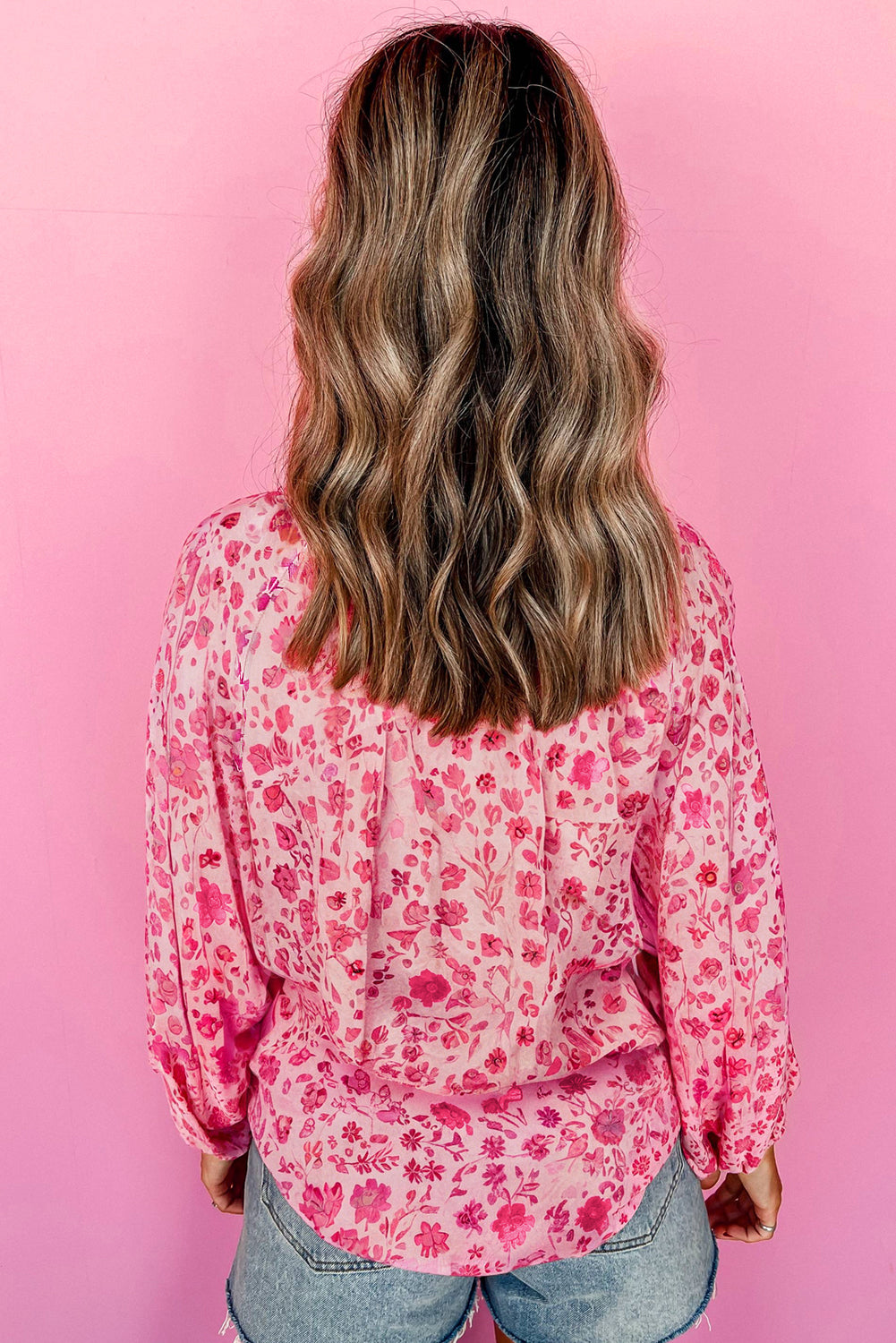 Pink Floral Puff Sleeve Blouse