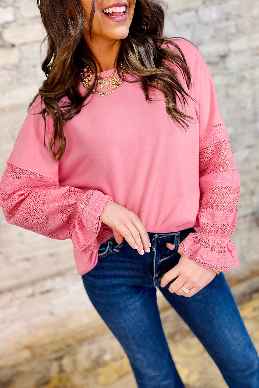 Pink Drop Shoulder Loose Sweatshirt
