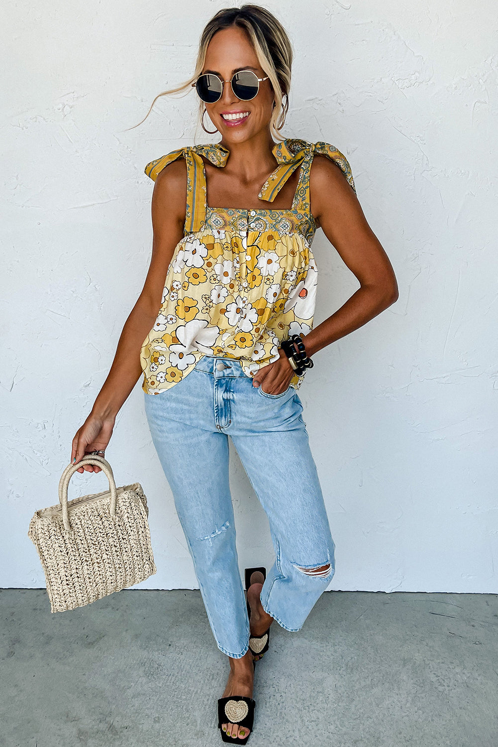 Yellow Floral Patchwork Tank Top
