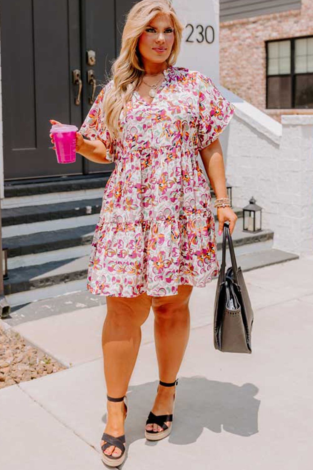 White Abstract Print Mini Dress